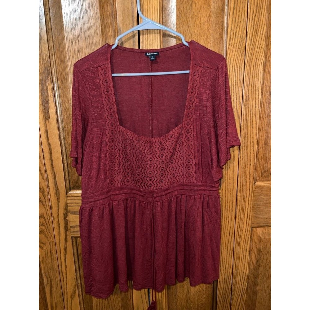 Torrid Knit Square Neck Lace Inset Flutter Sleeve Babydoll Top